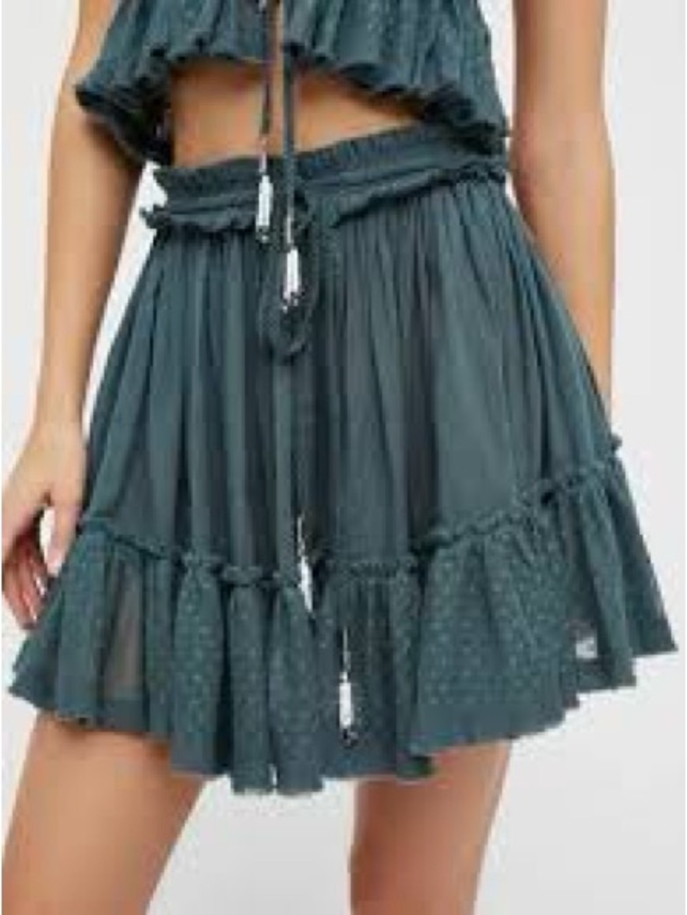 Free People Teal Tiered Ruffle Mini Skirt